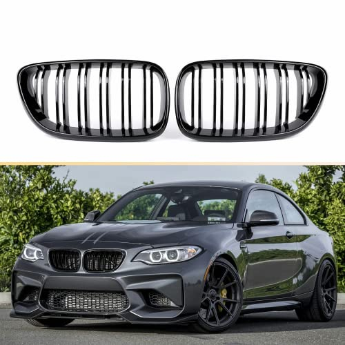 Gangying F22 Grille De Calandre Grilles avant pour BMW 2 Série F22 23 F87 Grille Calandre Noir Brillant Double Slates 2014-2018