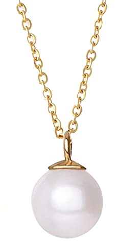 Kritz Collier Femme Perle Blanche plaqué Or - Pendentif Perle ronde imitation grade 4A+ et Chaine Réglable - Bijoux Mode Cadeau