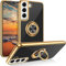 SouliGo Samsung Galaxy S21 Hülle, Slim Weiche TPU Silikon Case Cover Mit 360 Grad Ring Halter Ständer, Stabil Kratzfest Handyhülle Schwarz Gold