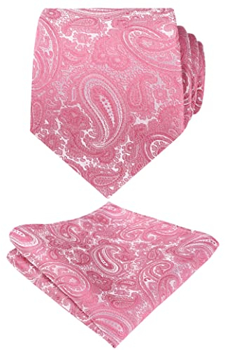 Alizeal Handgefertigte Paisley-Blumen-Krawatte mit Einstecktuch, 144 - Dunkelrosa, Einheitsgröße
