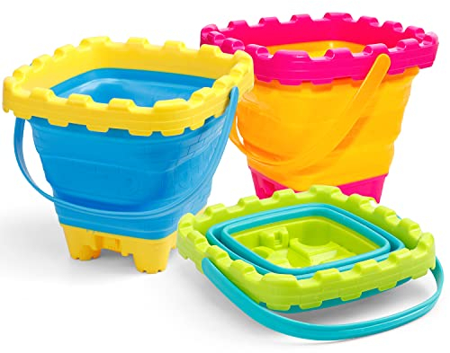 Strand Sand Eimer Spielzeug für Kinder, zusammenklappbare Sandbox Pail, Multi Use Tool für Garten, Pflanzen, Camping Ausrüstung, Angeln, Auto Waschen, Urlaub Reise Geschenke für Erwachsene 2Pack