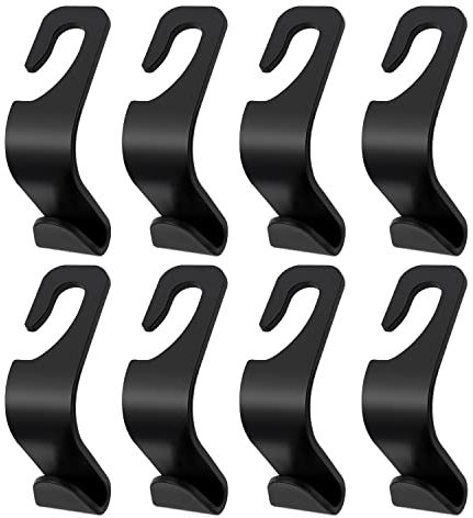 VooGenzek 8 Stück Auto-Haken, Autositz Kopfstützen Haken, Auto-Aufbewahrungshaken, Auto Rücksitz Kopfstütze Haken Kleiderbügel, für Hängetasche, Handtasche, Kunststoff (Schwarz)