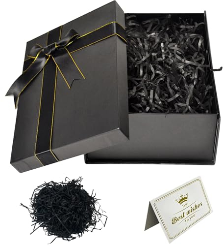 Gift Box, Gift Boxes for Presents, 22x16x8.5cm Gift Box with Lids Silk Ribbon & Greeting Card, Specially Designed for Valentines Day Presents Birthdays, Holidays, Anniversaries Gift (Black, no bag)