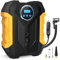 Skeufy Car Tyre Inflator,150 PSI car tyre pump, 12V DC Electric Tyre Pump with Digital LCD Display, Auto Shut Off Feature, LED Flashlight - 3 Nozzles Suitable for Car, Bicycle, Motorcycle
