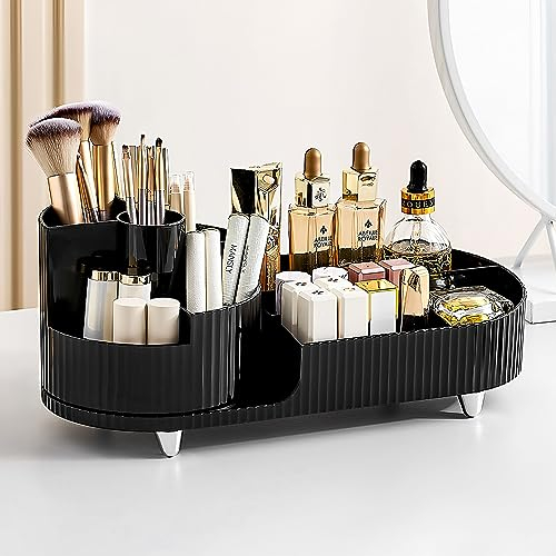 Cinnani Make Up Kosmetik Organizer, 360° Drehbarer Beauty Organizer, Multifunktionale Kosmetikaufbewahrung für Frisiertisch, Bad und Schlafzimmer - Schwarz