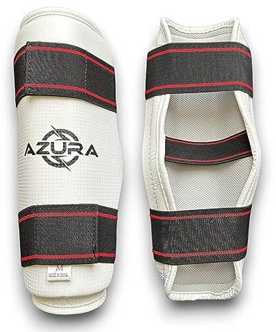 Taekwon-Do benskydd skydd, premiumkvalitet med elastiska remmar, karate/kickboxing/MMA (stor)