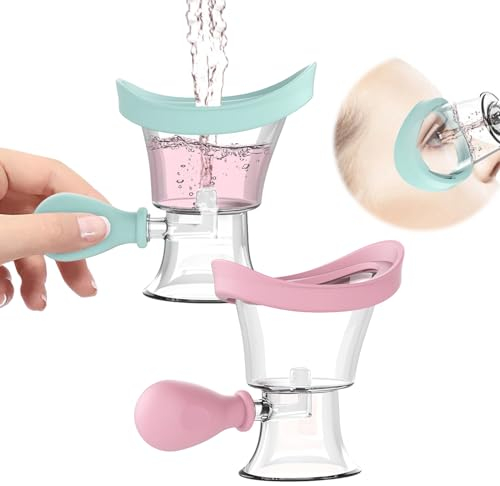 Tazas de Ojos Reutilizables Portátiles, 2 Piezas Taza de Lavado de Ojos, Vasos Lavaojos de Silicona, Copas de Lavado de Ojos, Baño Lavaojos, Manual Presión de Aire Limpieza de Ojos, (Azul, Rosa)