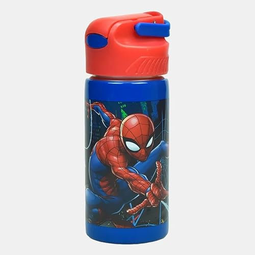 OM SUPPLIES Spiderman Characters Reusable Aluminium Sipper Water Bottle Drink Bottle with built-in handle for Easy Carry School Lunch Kids Childrens 500ml (Spiderman)