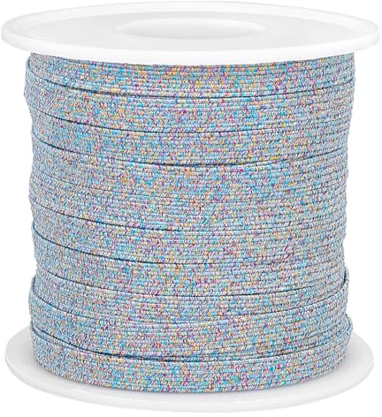 WADORN 24 Yards DIY Nähen Gummiband, 6 mm Flache Elastische Kordel Aus Polyester, Glitzerndes Geflochtenes Band, Dehnbare Elastische Kordel Für Bastelprojekte, Hosen, Kleider, Röcke, Farbig