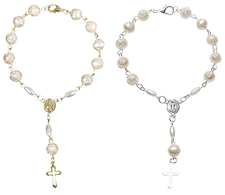 TNSRAY 2 Stück Acryl Rosenkranz Perlen Finger Rosenkränze Kunstperlen für Taufe Gefälligkeiten Taufe Kommunion Hochzeit Party Gefälligkeiten, Taufe Gastgeschenke Set Taufe Rosenkranz Acryl Rosenkranz