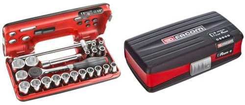 Facom Jeu Detection Box - Cliquet Manche Rotatif Haute Performance et Douilles 1/2 6 Pans Métrique & Coffret de Douilles 1/4'' Carré 38 Outils Pièces - RL.NANO1PB - Clés à Cliquet, Tournevis