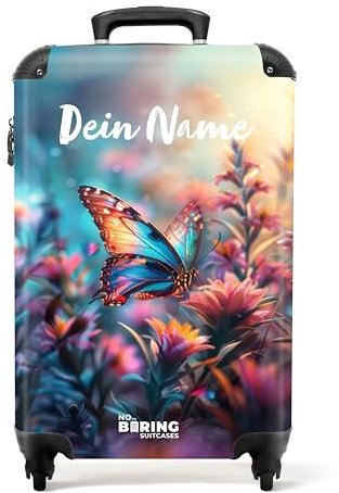 NoBoringSuitcases.com Valise Enfant, Valise Cabine, Valise Enfant Fille, Bagages Enfant, Valise Enfant Roulette, Valise Fille, Valise Personnalisable 55x35x25cm (Papillon - Bleu-Rose)