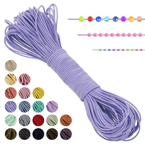 LEREATI Gummiband für Armbänder Nylonschnur 1mm x 20m Perlenschnur Rund Armband Schnur Gummi Schmuckband, Elastisches Band für Armbänder, Schmuck, Halskette, Hutgummi, DIY (Hellviolett)
