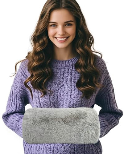 SwirlColor Manchon fourrure Femme Manchon de Fourrure Artificiel, Pour le Chauffage de Mains en Hiver - Gris