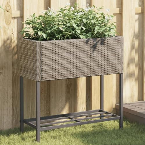 Sufrk Fioriera da Giardino con Ripiano Grigia in Polyrattan,Fioriera da Esterno,Orto Verticale Rialzato da Esterno per Balcone e Giardino,Mini Orto Rialzato per Piantine,Giardino Verticale da Esterno,