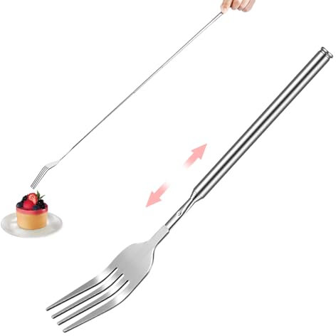 Extendable Fork,Stainless Steel Telescopic Extension Fork,8.7-25.4 Inch Extended Fork Long Fork Prank Dinner BBQ Fruit Dessert
