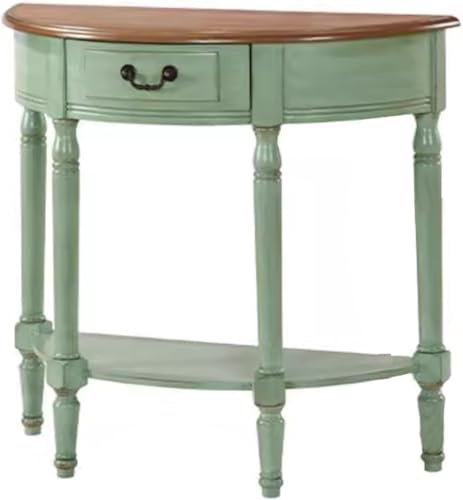 ZJGFCB Tables d'appoint, table d'appoint vintage en bois massif, table console semi-circulaire élégante avec tiroir, étagère, tables d'appoint compactes pour couloir (couleur : A)