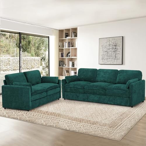 ACMEASE Chenille 2-Seater & 3-Seater Sofa Set w/Two Arm Pillows, Teal