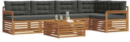 vidaXL Outdoor-Sofagarnitur mit Kissen 6 pcs Natur und Anthrazit, Gartenmöbel, modernes Sofaset, Robustes Lounge-Set, gemütlicher Terrasse-Bereich zum Entspannen