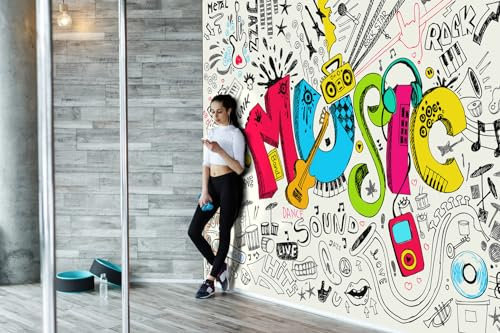 Wall Murals Online Ltd Teenager Music Graffiti Sketch Doodle Wallpaper Photo Wall Mural (11915519) (130gsm Budget Paper, XXL 300cm Wide x 240cm High)
