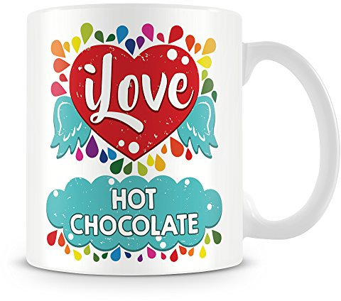 I Love Hot Chocolate Mug (Personalised Mug - Add Photo) Customised Love-Heart Rainbow Design Gift