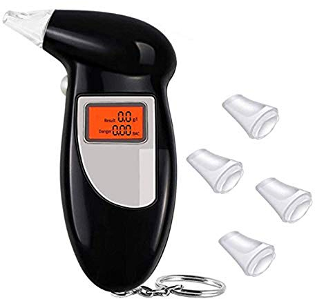 iwobi Alcoholimetro Digital, Probador de Alcohol portátil con 4 piezas Boquillas Alcoholímetro Professional con Pantalla LCD