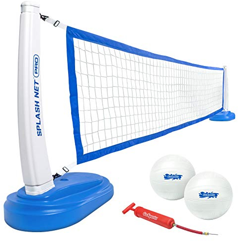 GoSports Unisex, Teenager VB-SPLASHNET Blue Splash Net Pro Pool Volleyball Netz | inkl. 2 Wasservolleybälle und Pumpe, Blau