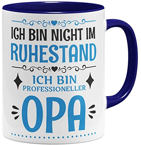 OM3® Ich bin nicht im Ruhestand ich Bin professioneller Opa Tasse Renteneintritt- Keramik Becher - 11oz 325ml - Beidseitig Bedruckt - Dunkelblau