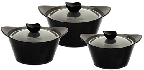 SQ Professional CAIA Marbell Die-Cast Aluminium Stockpot Set with Marble Effect Non-Stick Coating 3pc (Black)
