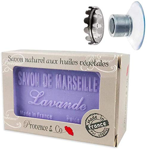 SudoreWell® Schwebender Seifenhalter mit Magnet plus Savon de Marseille - Naturseife Lavendel 100g