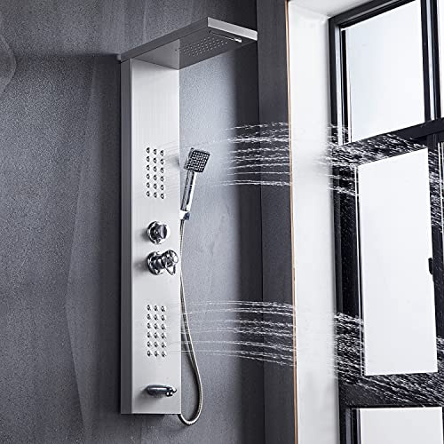 DELAVIN Stainless Steel Shower Panel Tower System, Wall-Mount Shower Panel