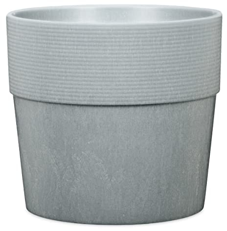 Scheurich Groove+ 30, Pflanzgefäß/Pflanzkübel, rund, Farbe: Concrete, hergestellt mit recyceltem Kunststoff, für den Außenbereich