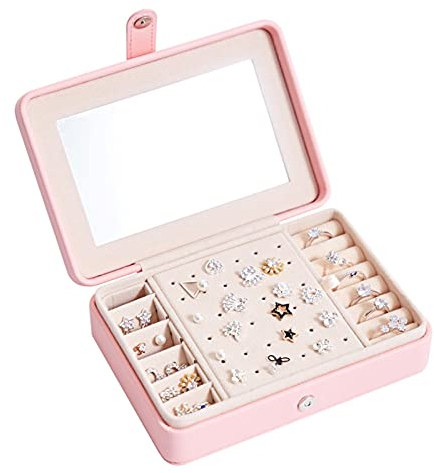 ABCBCA Klassische Leder Schmuck Geschenkboxen Gedruckt Fashion Picture Simple Design Lady's and Lovely Girls Jewel Casket schmuck kästchen (Color : Pink with Mirror)