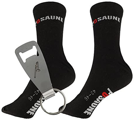 mugesh Geschenkset Musiker - Socken mit Instrument und Flaschenöffner-Schlüsselanhänger (39-42, Posaune)