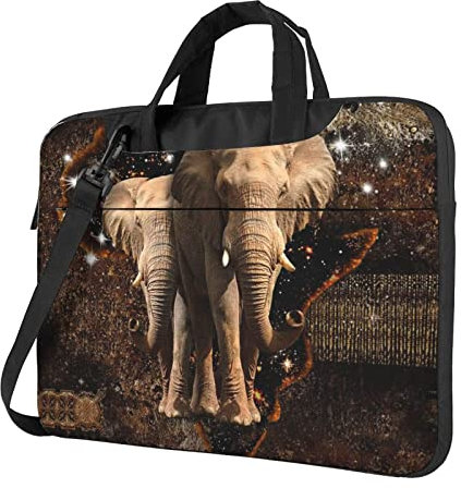 Laptoptasche mit Elefantenmotiv (13 14 15,6 Zoll) mit Schultergurt & Gepäckgürtel, Notebook-Schutzhülle, wasserdicht, kratzfest, stoßfest, Schwarz , 13 inch
