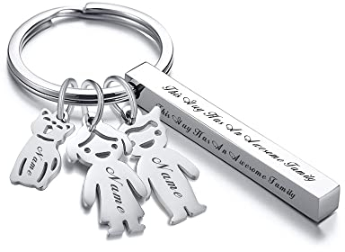 VNOX Porte-clés personnalisé avec 2 noms de famille enfants filles et garçons porte-clés gravé cadeau pour papa maman frères sœurs fête des pères fête des mères anniversaire.
