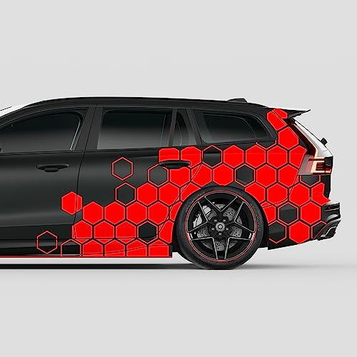 Finest Folia 2er Set XXL Auto Aufkleber je 200x60cm Motorrad Bus Sticker Kfz Zubehör Waben Tuning Dekor Linien Design Folie KX078 (05 Karminrot)
