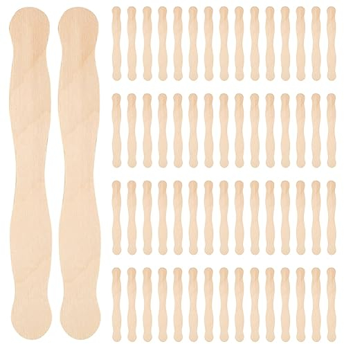 Nudiuhis 8Inch Fan Handles or Wooden Spatula or Paint Mixing Pack 100 Craft Ice Cream Stick Wave Wood Ice Cream Stick for DIY Crafting Supplies Kit