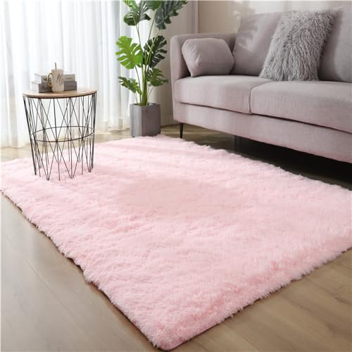 Treer Tapis Salon Tapis Grande Taille Chambre Modernes, Soft Tapis De Salon Tapis à Poils Longs Grand Tapis pour Enfant Chambre, Salon, Chambre à Coucher (160x200cm,Rose)