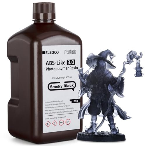 ELEGOO ABS-Like 3.0 3D Drucker Resin, 405 nm UV-härtendes Harz für MSLA/LCD/DLP 3D Drucker, Verbesserte Festigkeit und Zähigkeit, Hohe Präzision, Niedrige Viskosität, 2000g Rauchiges Schwarz