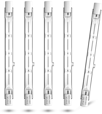 CucuGo R7S 118mm Halogen Leuchtmittel, 500W Halogenstab 118mm 11000LM, Dimmbar Warmweiß Baustrahler, J118 J Typ 2800K Halogenstablampe, AC 220-240V für Baustrahler, Arbeit Landschaftsbeleuchtung