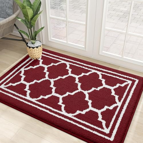 Homaxy Washable Door Mats Indoor, Dirt Trapper Mat Absorbent Non-Slip Low Profile Doormat for Entrance, Inside, Kitchen, Front Back Door, Pets and Dogs— 60 x 90 cm, Burgundy