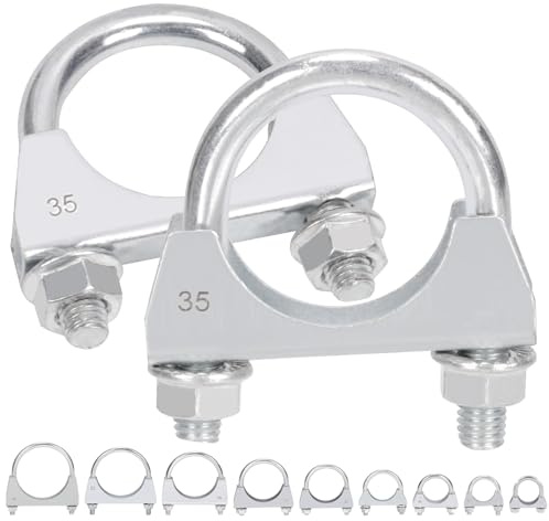 Mardatt Lot de 2 pinces 35mm d'échappement en U en acier inoxydable pour manchon d'échappement, crochet d'échappement en U (1-2/5)