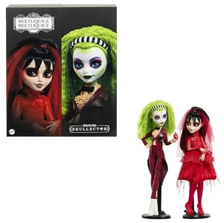 Monster High Skullector Beetlejuice-Beetlejuice-Puppe 2er-Pack, Set aus Betelgeuse- und Lydia-Deetz-Sammelfiguren mit Accessoires und ausstellbarer Verpackung, HYV96