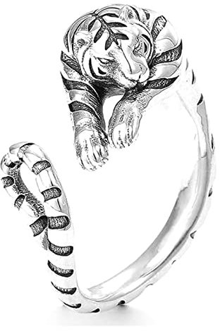 Xchon Offener Tiger-Ring, filigran, handgefertigt, Tier, Punk, Jahr des stapelbaren Seilschwanzes, Neujahr, Metall