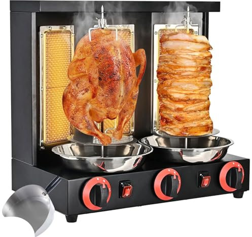 Máquina para hacer doner kebab, asador vertical para horno con 2 o 3 quemadores, parrillas a gas de acero inoxidable, máquina para hacer shawarma comercial con rotación de 360° para barbacoa, restau