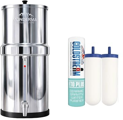 Monderma water filters Travel 5.6L - système de filtration d'eau avec 2 cartouches filtrantes FTO+ coldstream, inclus robinet avec vue en inox 304