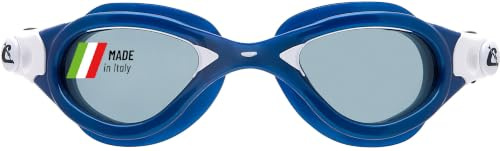 CRESSI Depuis 1946 - Flash Goggles - Lunettes avec Lentilles Séparées, Natation, Piscine, Snorkeling, Triathlon, Anti-Buée_Rayures_UV - Métal Bleu/Blanc_Verres Fumés - Taille Unique