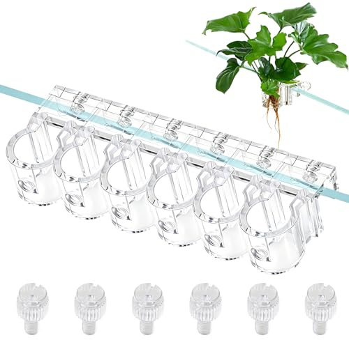 6PCS Aquarium Plant Holders with Clip Reusable Clear Fish Tank Plant Hanging Holder Cups for Vertical Aquascaping, Aquatic Landscaping Aquarium Stand Support Fit 0.39/0.3-0.6 Glass Tanks(10mm)