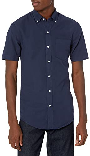 Amazon Essentials Men's Slim-Fit Short-Sleeve Pocket Oxford Shirt, Navy, S